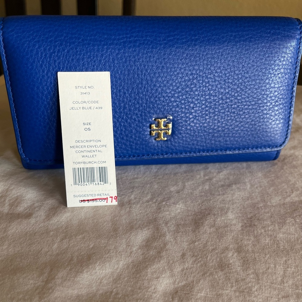 Tory Burch Jelly Blue Leather Wallet with Structured Design - Picture 2 of 8